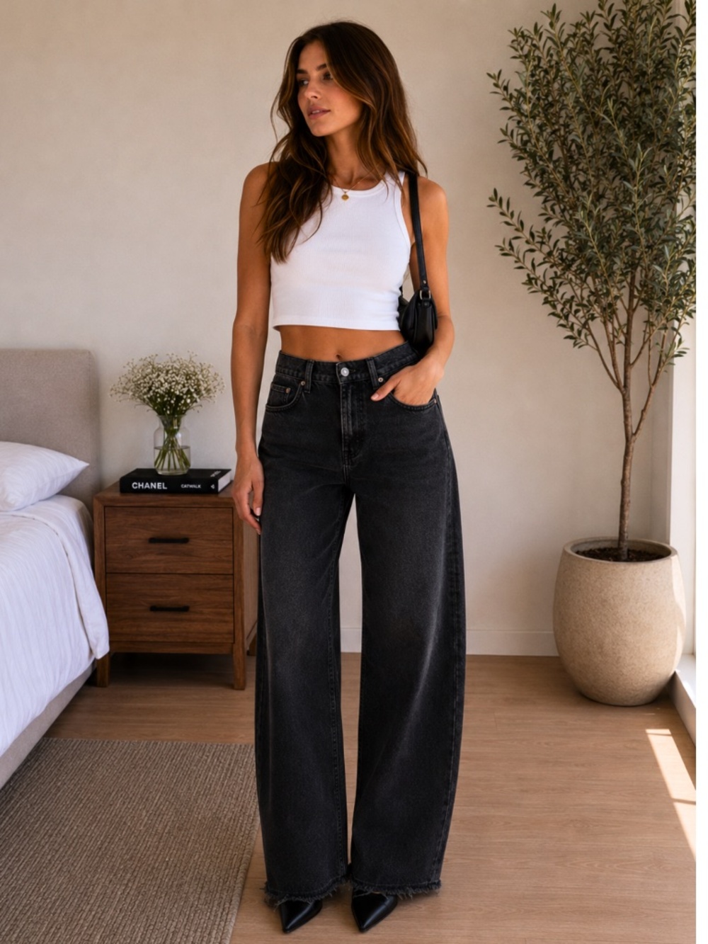 7 For All Mankind Bonnie Curvilinear Barrel Jeans 30 Thunder Black $208